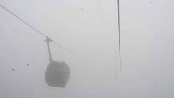 Cable car to Tianmen Mountain on a foggy day