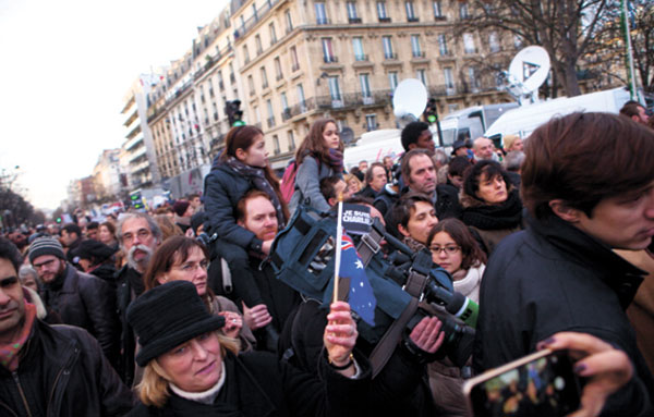A rally after the Charlie Hebdo shooting in January 2015.