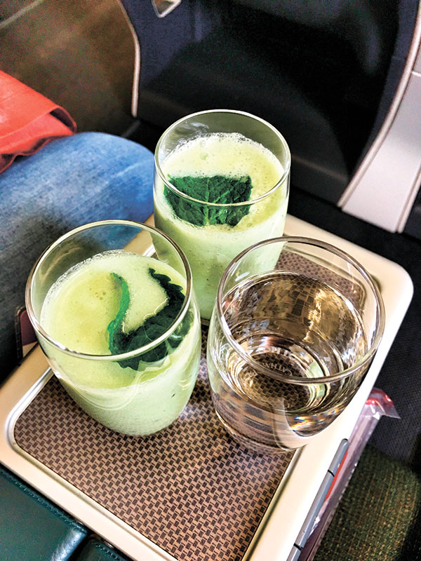 The Cathay Delight: a kiwifruit based, non-alcoholic drink with coconut milk and a touch of fresh mint.